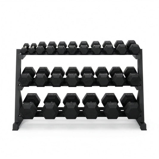 ElivonGym 3 - Tier Dumbbell Storage Rack – Full Set Hex Weight Organizer (1.4m) - elivongym
