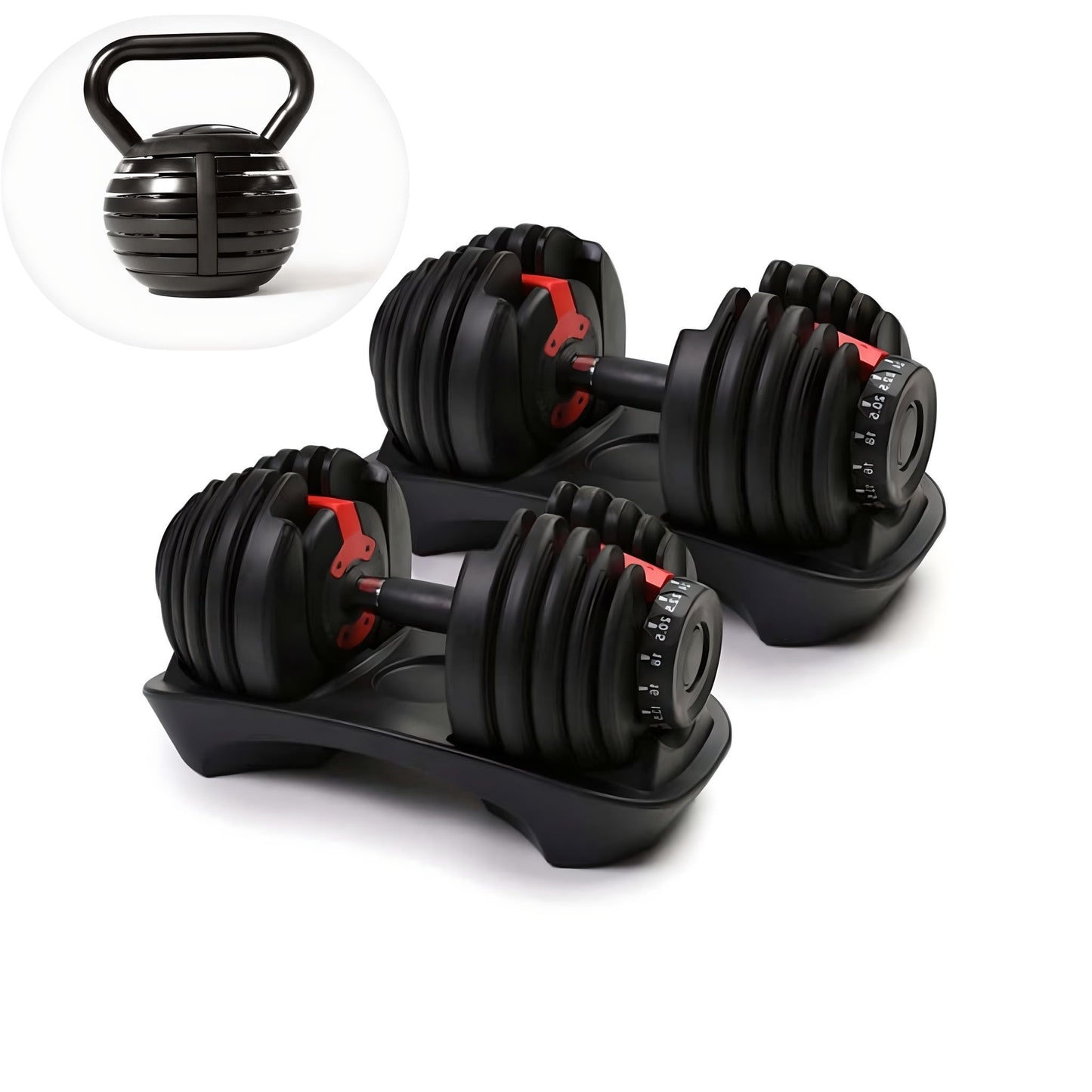 ElivonGym Adjustable Dumbbells & Kettlebell Set – 24kg + 18kg Multi - Function Training Kit - elivongym