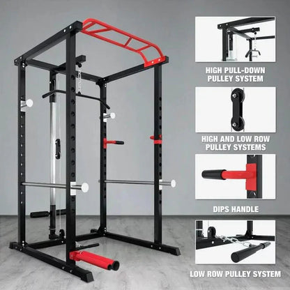 Complete Home Strength Station with Cage Frame, Bar System & Training Weight Set