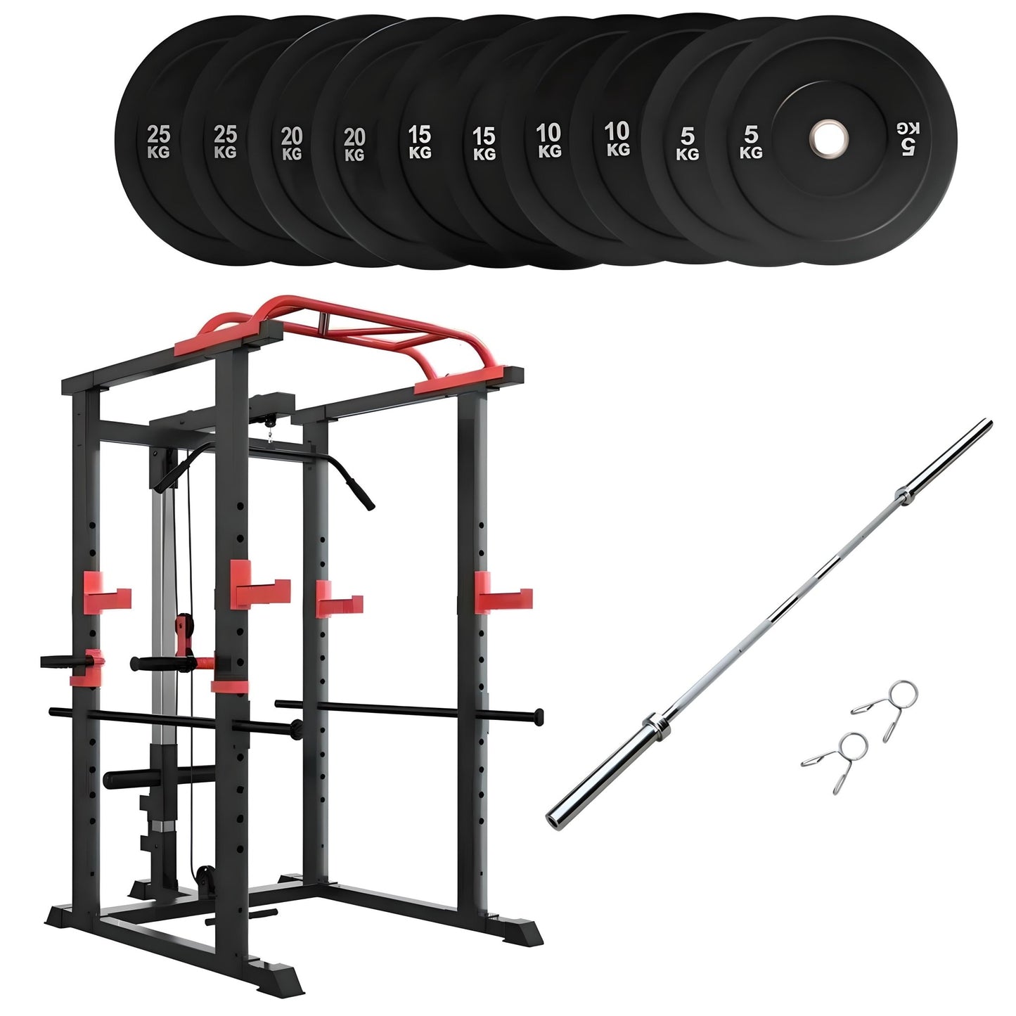 All - in - One Strength Training Rack Set with Barbell & Loaded Weight System - elivongym