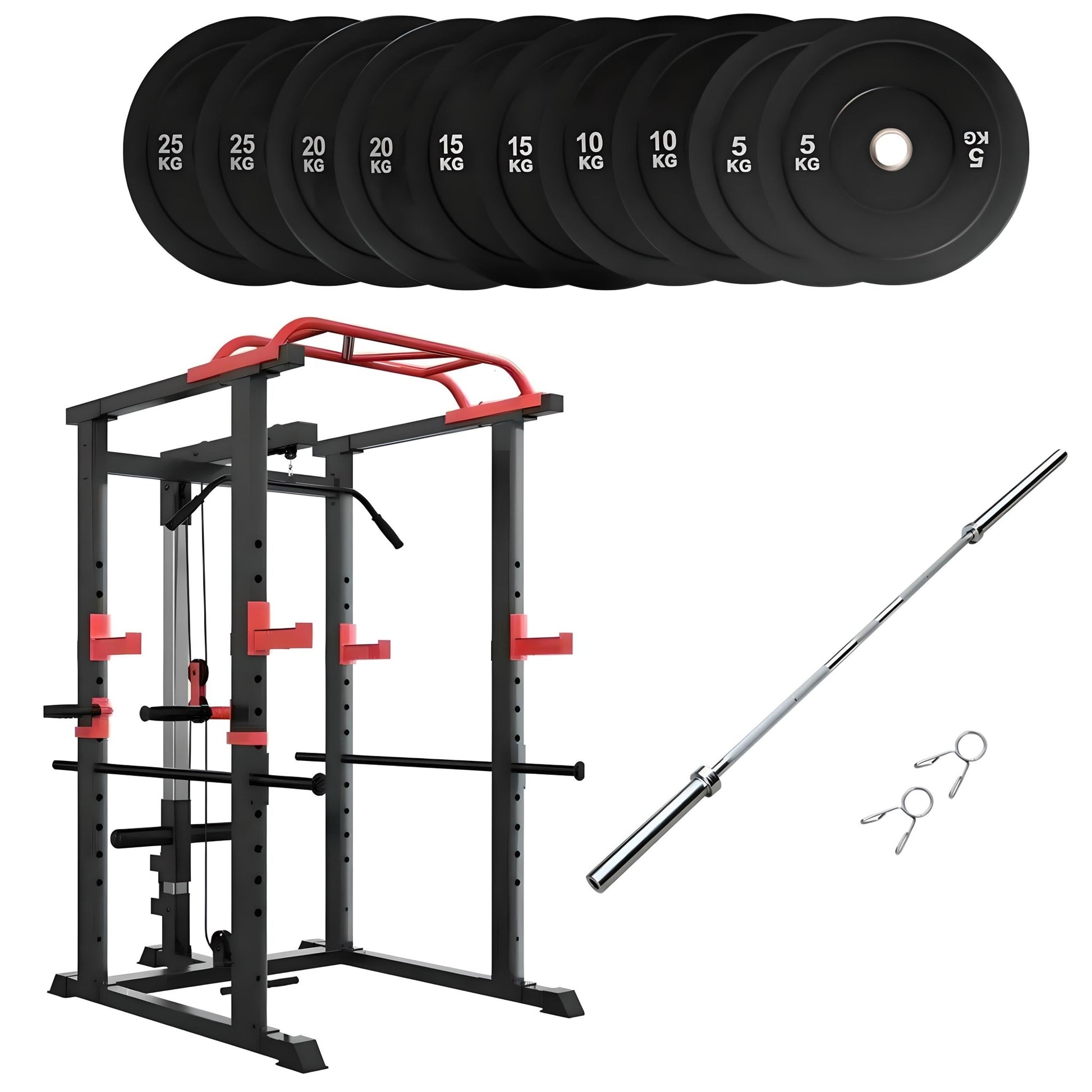 All - in - One Strength Training Rack Set with Barbell & Loaded Weight System - elivongym