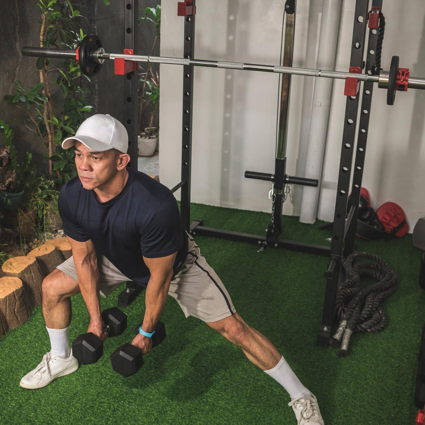 Complete Home Strength Station with Cage Frame, Bar System & Training Weight Set - elivongym