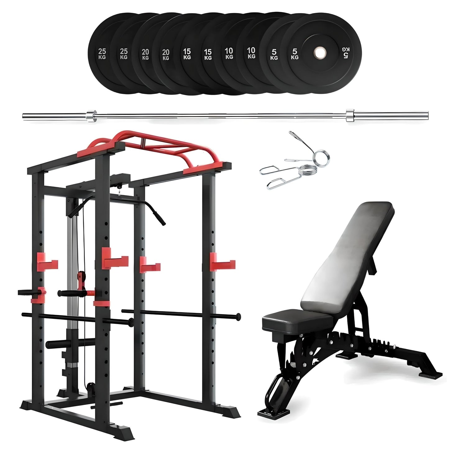 Complete Home Strength Station with Cage Frame, Bar System & Training Weight Set - elivongym