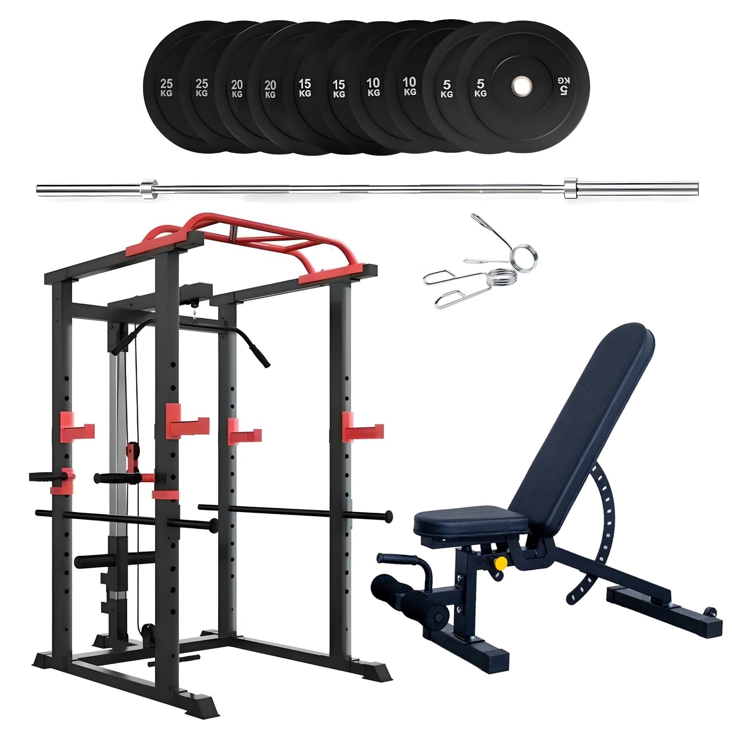 Complete Home Strength Station with Cage Frame, Bar System & Training Weight Set - elivongym