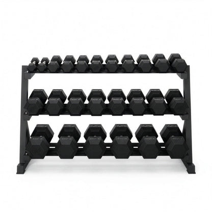 ElivonGym 3 - Tier Dumbbell Storage Rack – Full Set Hex Weight Organizer (1.4m) - elivongym