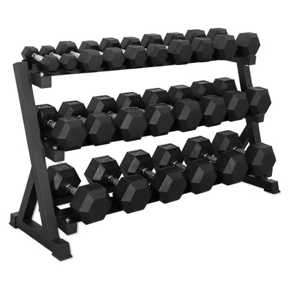 ElivonGym 3 - Tier Dumbbell Storage Rack – Full Set Hex Weight Organizer (1.4m) - elivongym