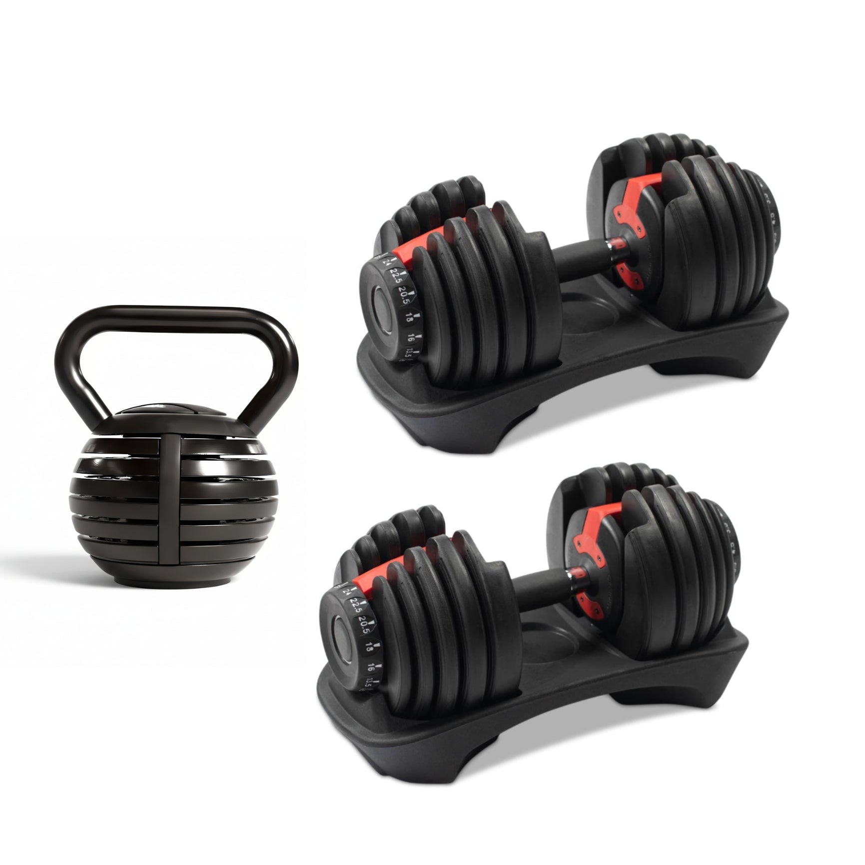 ElivonGym Adjustable Dumbbells & Kettlebell Set – 24kg + 18kg Multi - Function Training Kit - elivongym