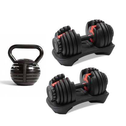 ElivonGym Adjustable Dumbbells & Kettlebell Set – 24kg + 18kg Multi - Function Training Kit - elivongym