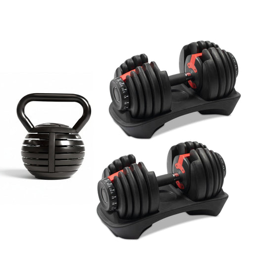 ElivonGym Adjustable Dumbbells & Kettlebell Set – 24kg + 18kg Multi - Function Training Kit - elivongym