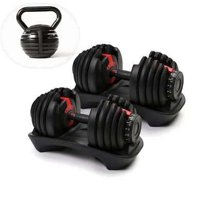ElivonGym Adjustable Dumbbells & Kettlebell Set – 24kg + 18kg Multi - Function Training Kit - elivongym