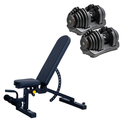 ElivonGym Adjustable Training Bench with Dual 40kg Selectable Dumbbell Set - elivongym