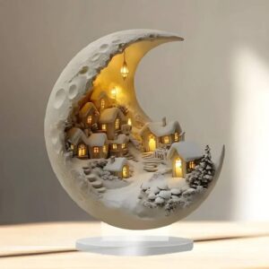 Acrylic Moon Light with Village Scene