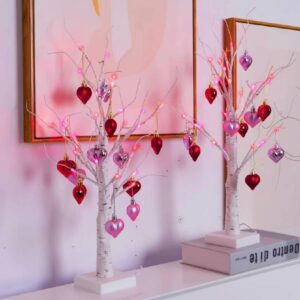 LED Birch Tree Table Lamp with Heart Ornaments – Warm White